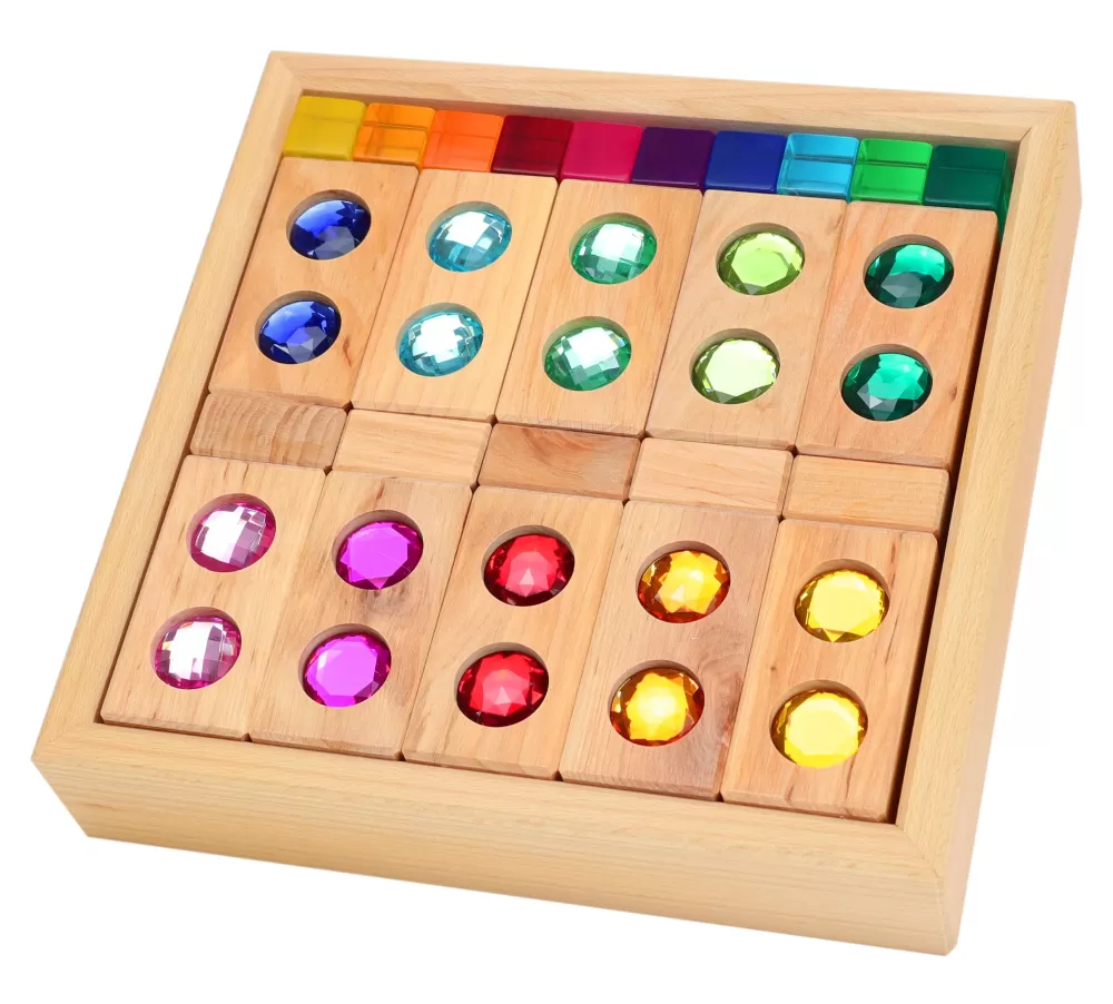Discount Bauspiel Blocchi Small Colour Track Con Cubi Traslucidi E Scatola In Legno - 45