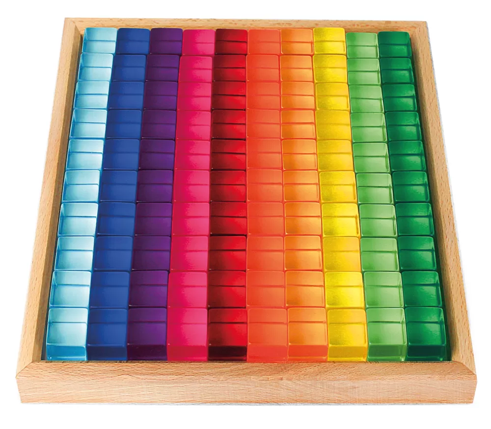 Discount Bauspiel Cubi Traslucidi Con Scatola In Legno - 100 Pezzi -