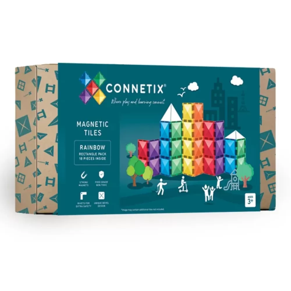 Outlet Connetix Tessere Magnetiche Traslucide 18 Pezzi Arcobaleno Rettangoli