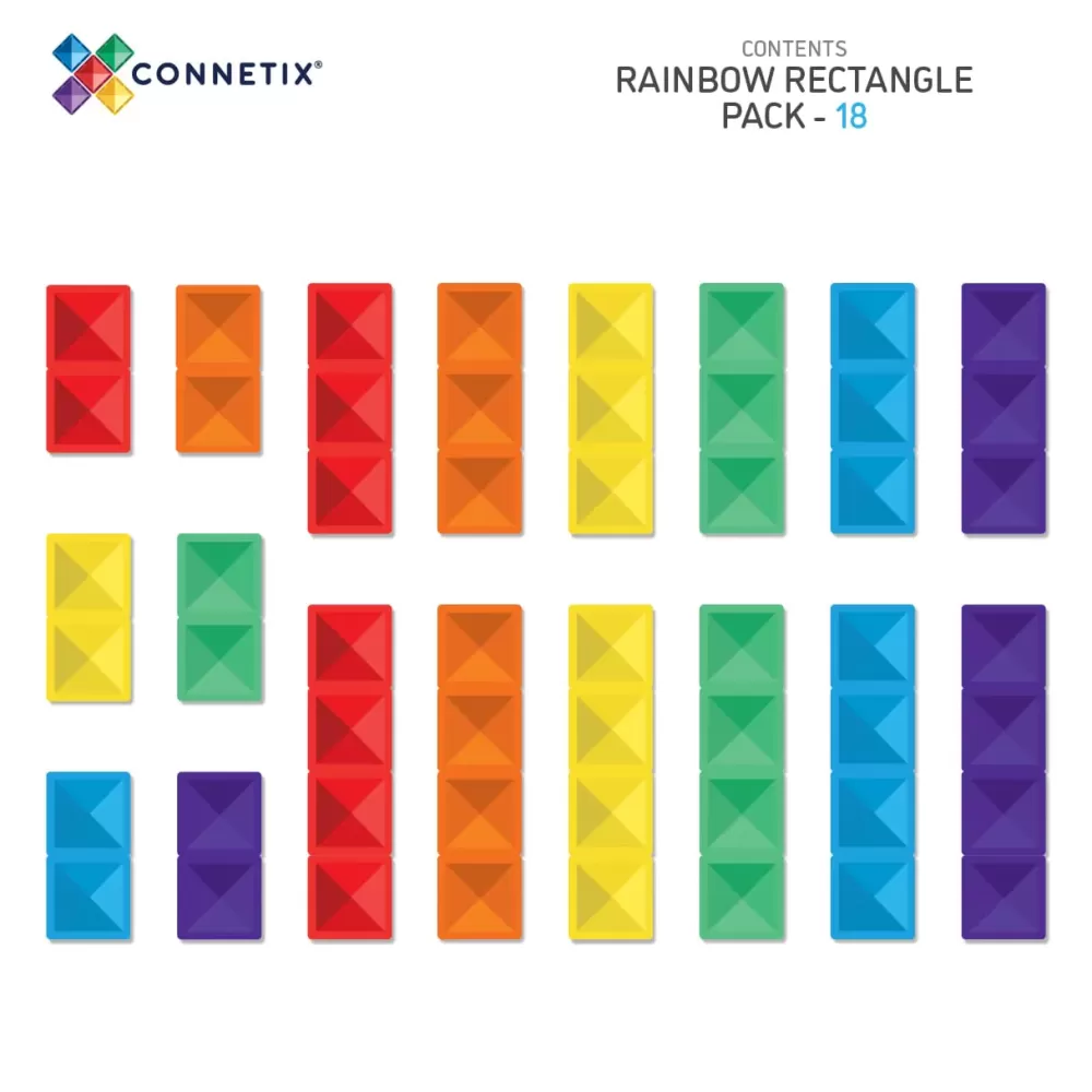Outlet Connetix Tessere Magnetiche Traslucide 18 Pezzi Arcobaleno Rettangoli
