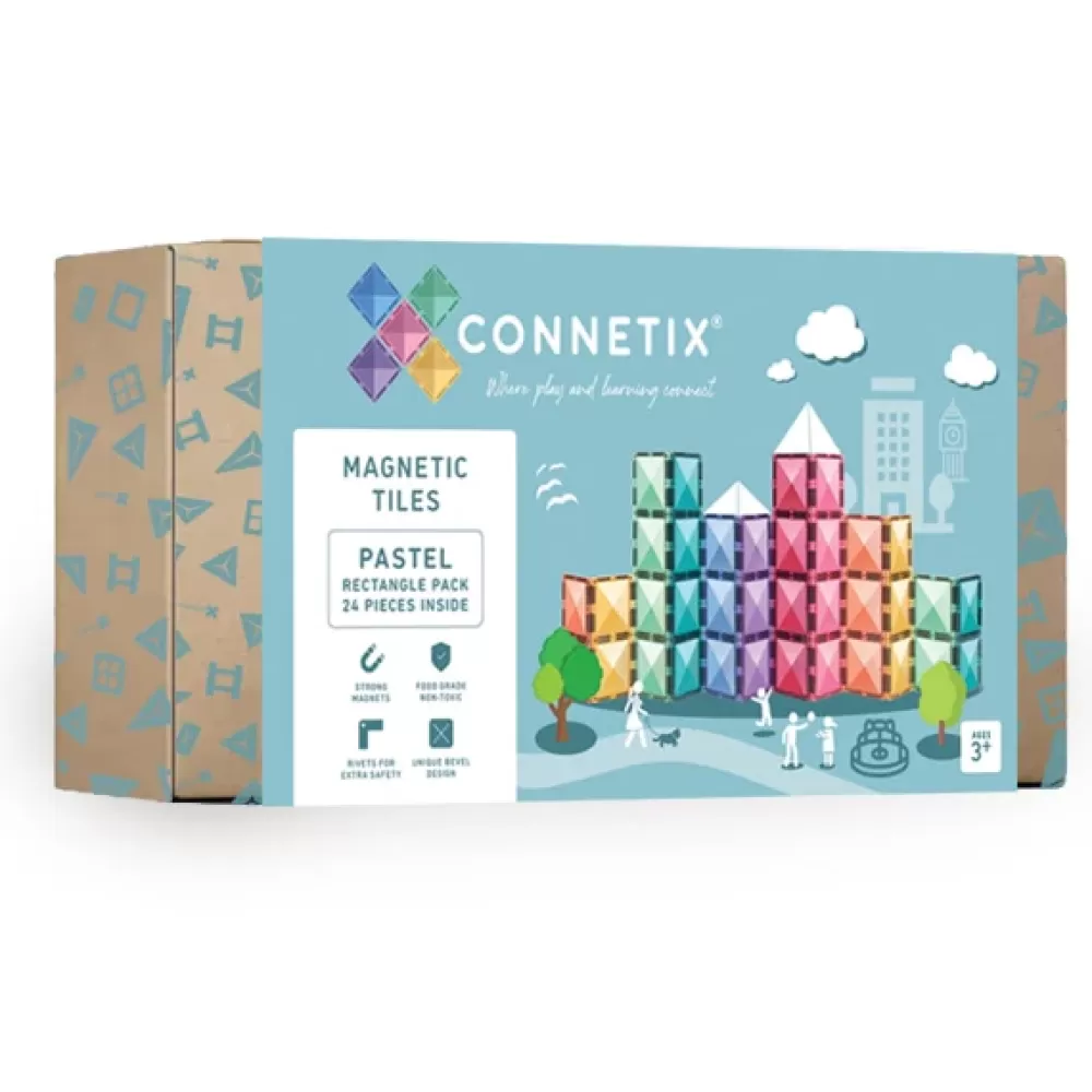 Best Sale Connetix Tessere Magnetiche Traslucide 24 Pezzi Pastello Rettangoli